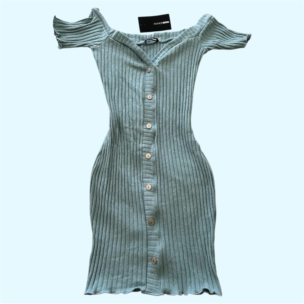 NEW Fashion Nova Blue Ribbed Off-Shoulder Dress in Size Medium